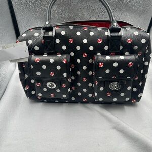 Black Polka Dot Handbag with Red Accents